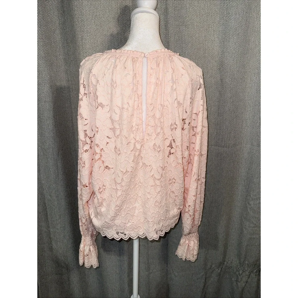 Free People Olivia Balloon Sleeve Lace Top Women's Size XS Pink Ruffle Boho